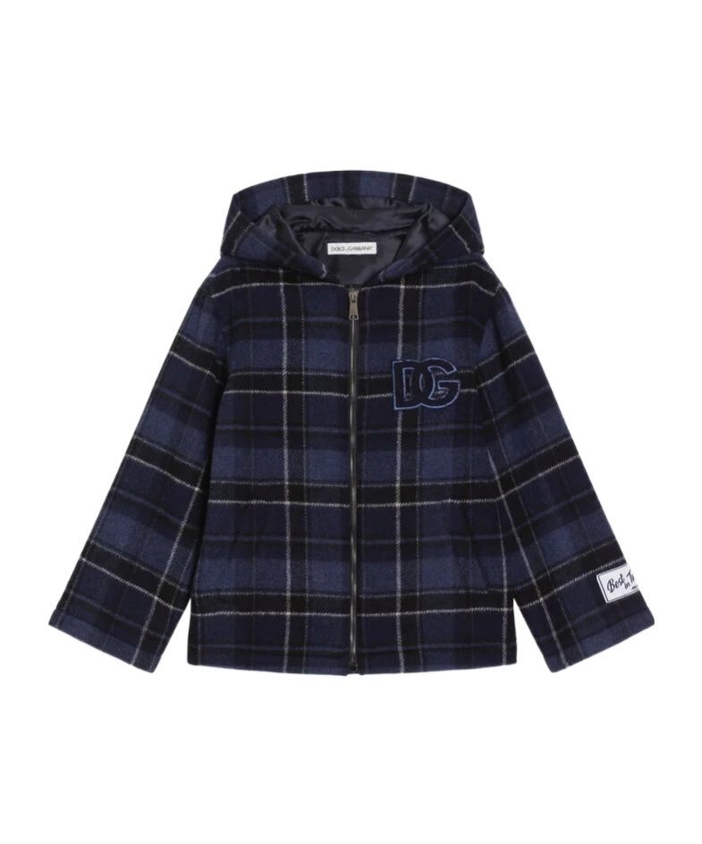 Dolce & Gabbana Check-pattern Hooded Jacket In Blue