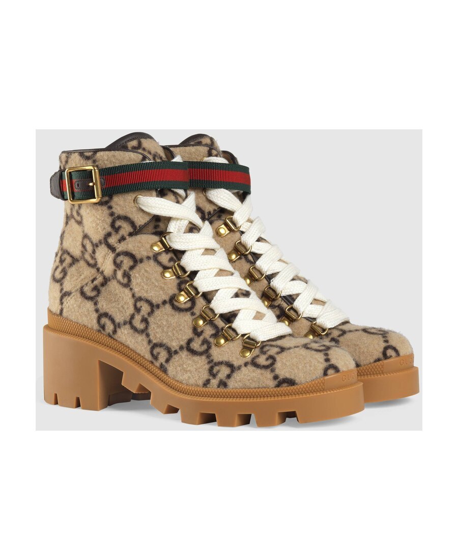 Gucci Gg Wool Ankle Boot In Brown