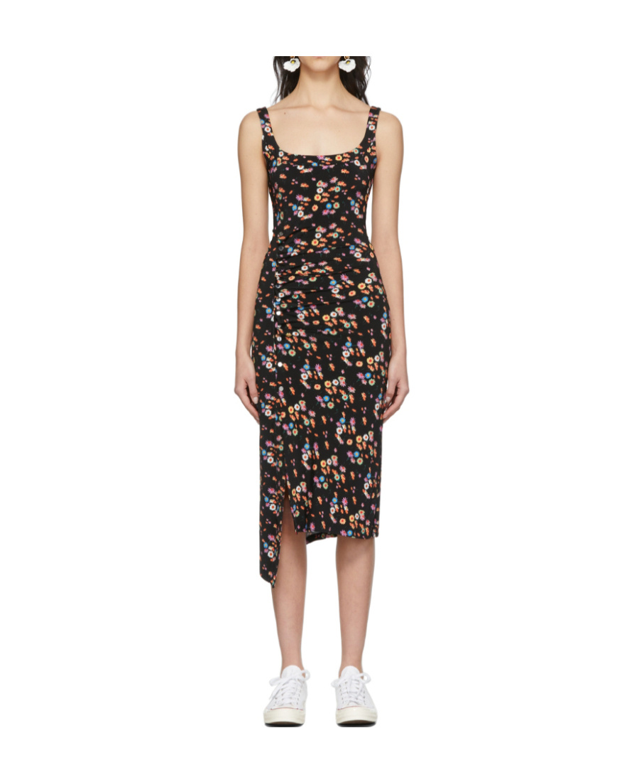 Rabanne Black Sleeveless Medium-length Dress In Multicolor