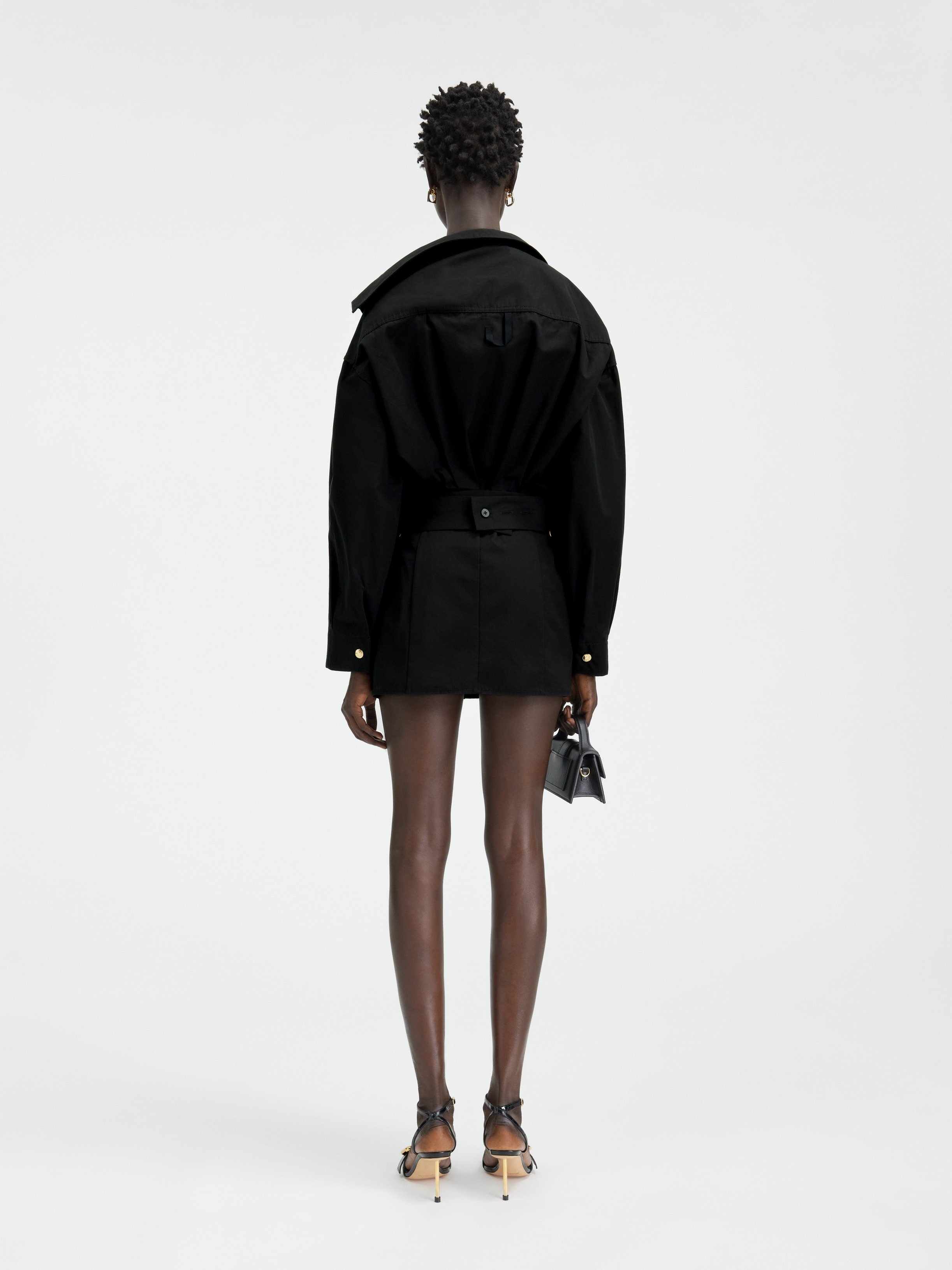 Jacquemus Asymmetric Mini Shirt Dress In Black