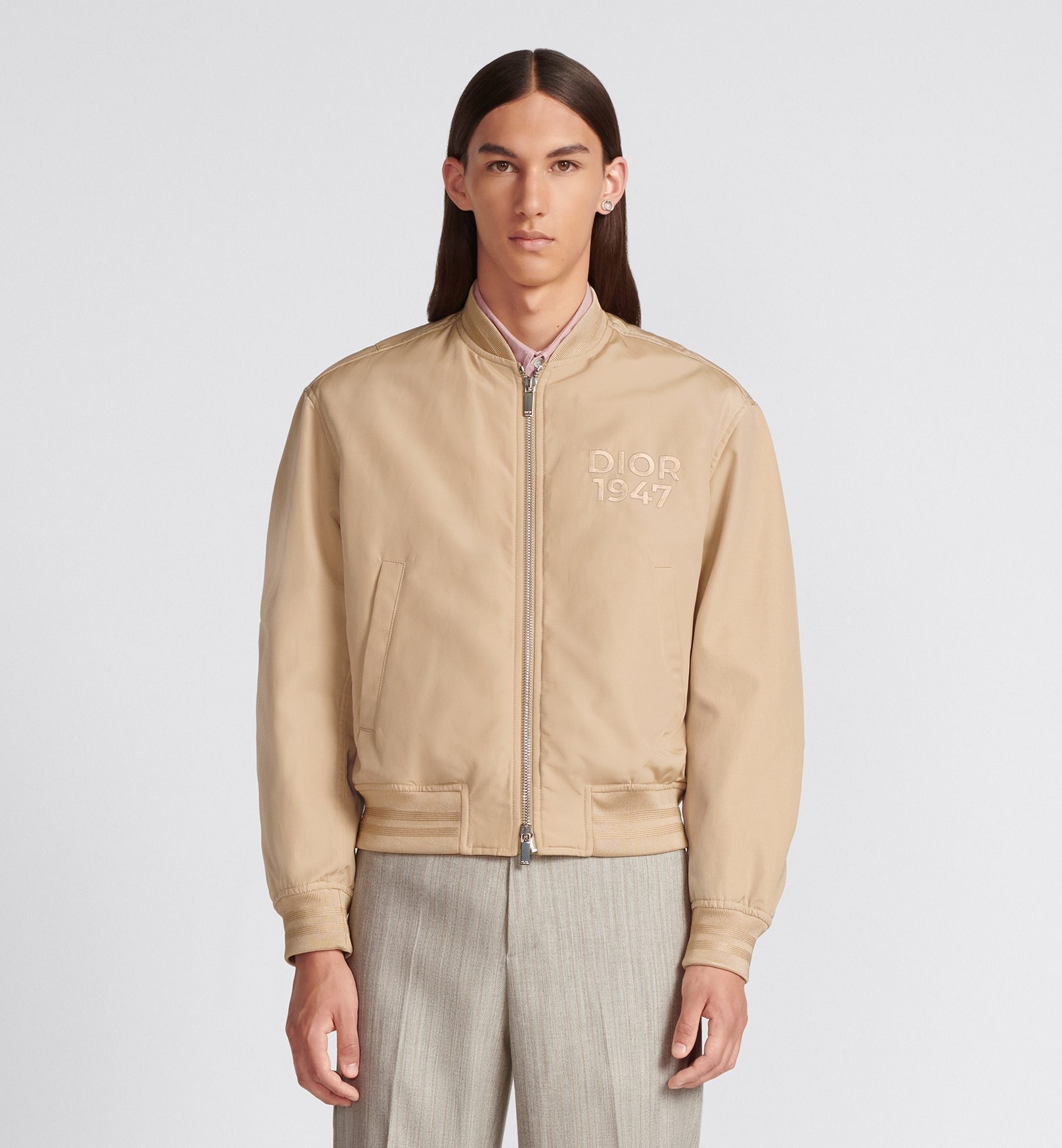 Shop Dior Homme Zip-up Long-sleeved Jacket In Nude