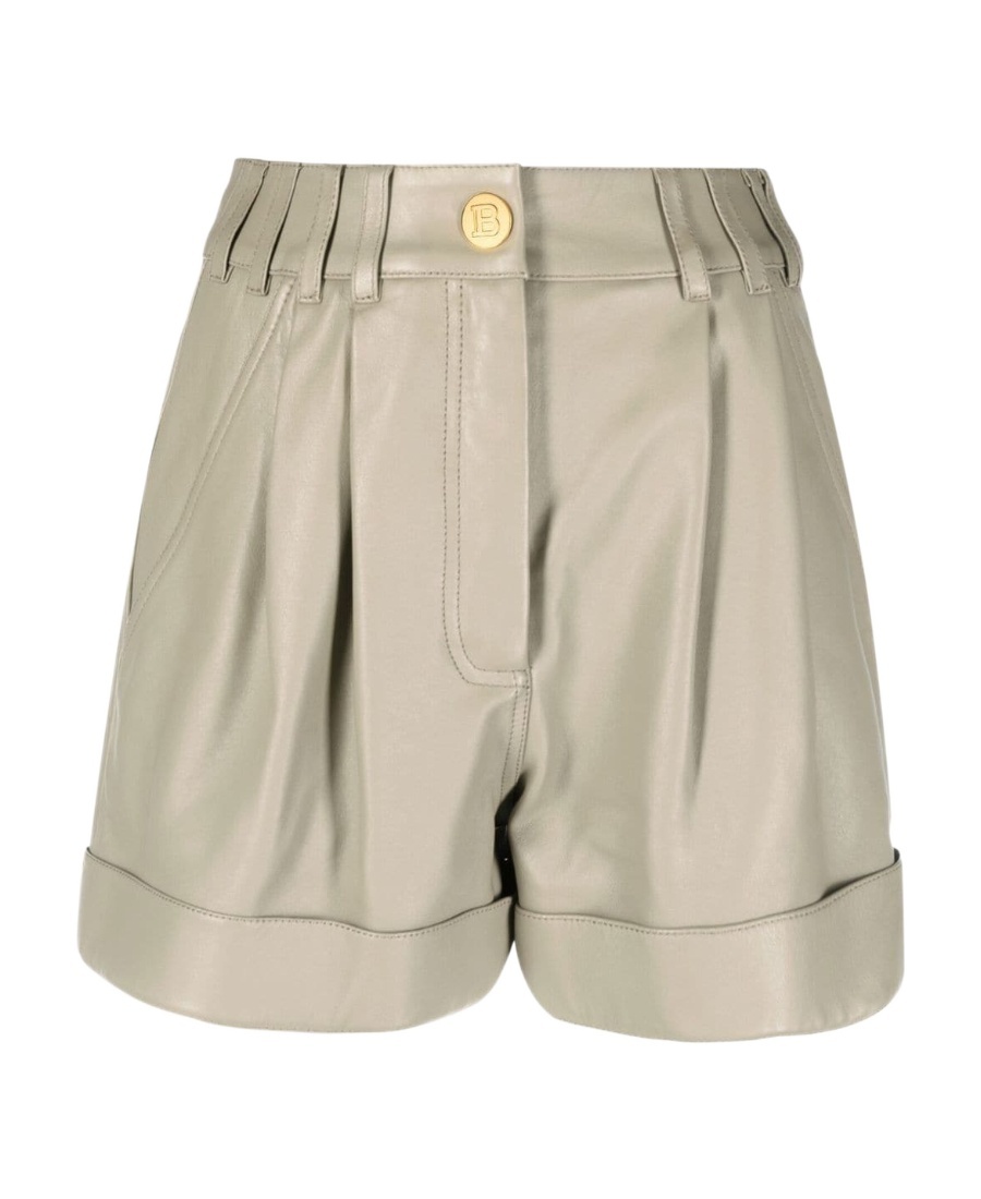 Balmain High Waist Leather Shorts In Nude