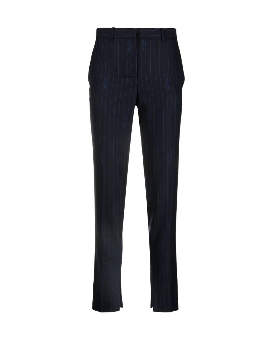 Versace Pinstripe Wool Trousers In Blue