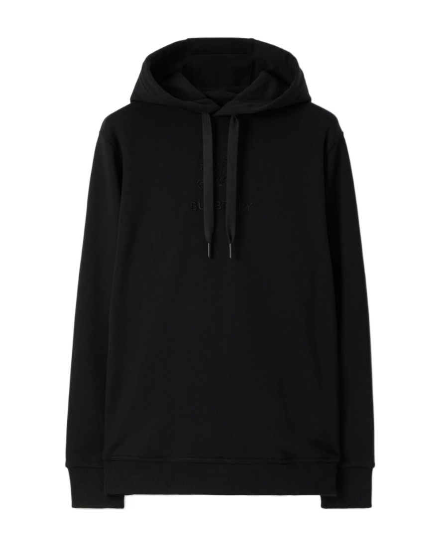 Burberry Cotton Cashmere Embroidered Logo Hoodie In Black