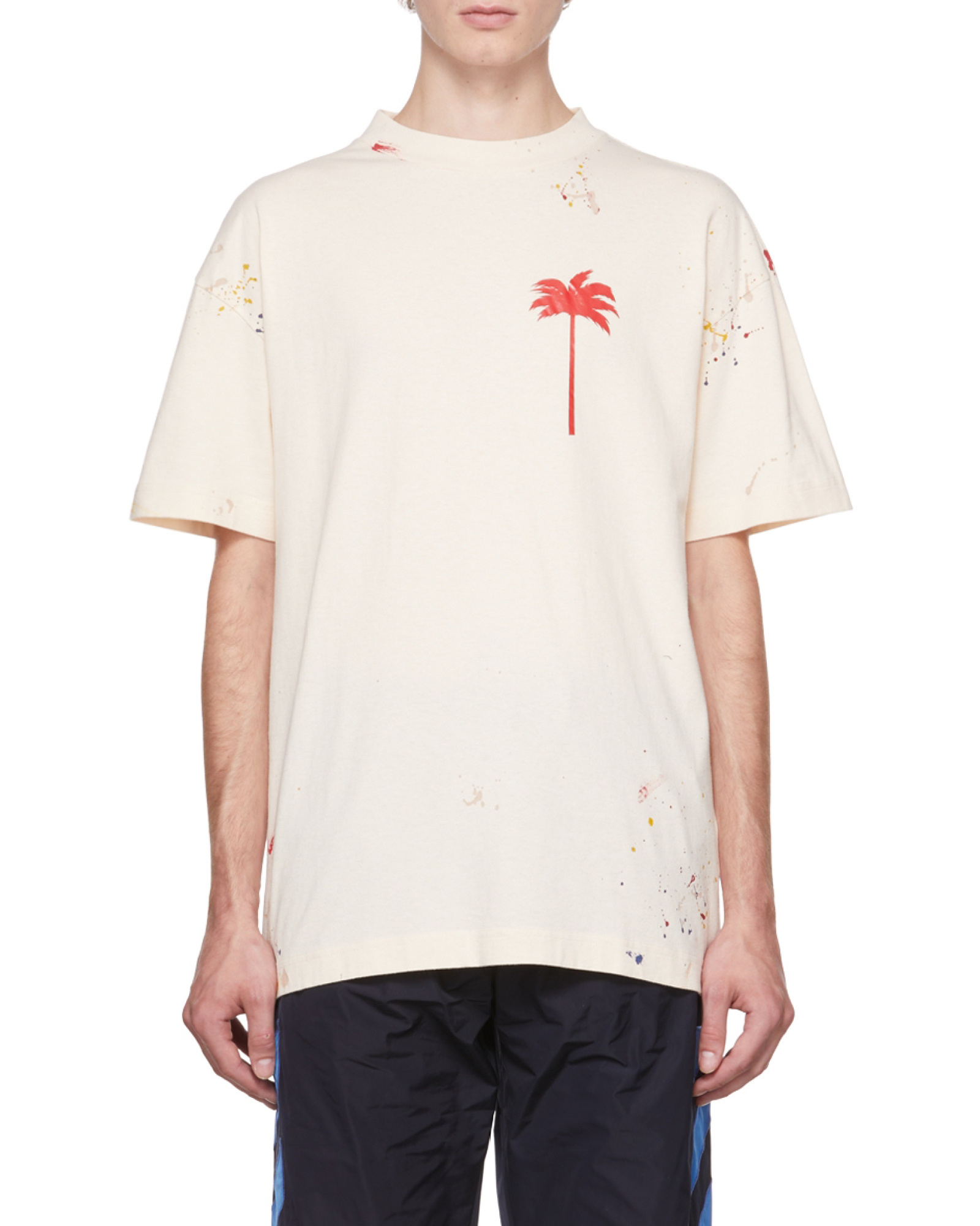 PALM ANGELS PALM TREE-PRINT SPRAY-PAINT EFFECT T-SHIRT