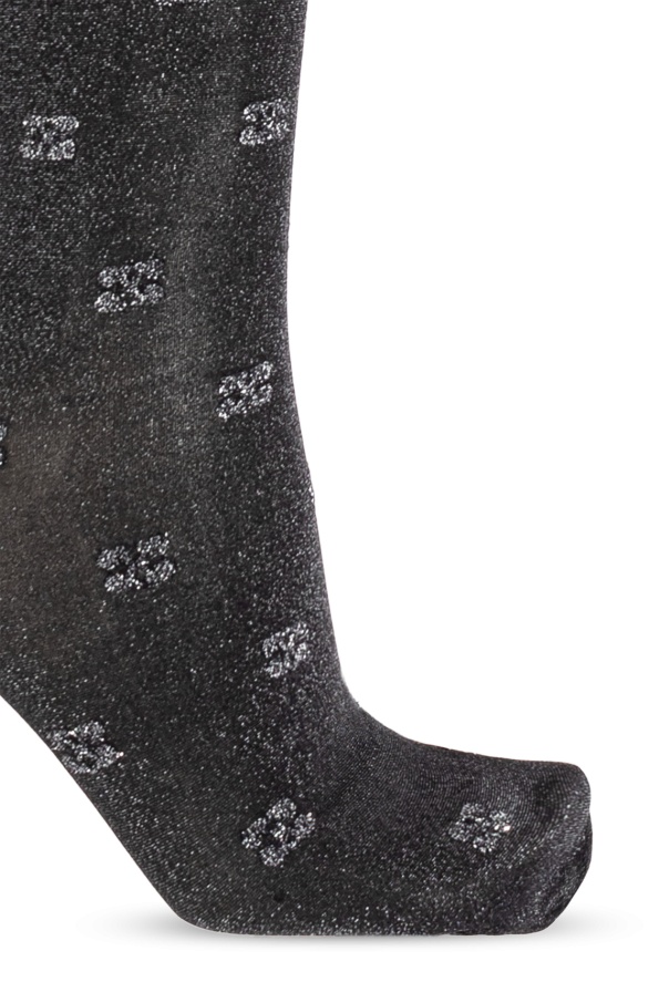 Ganni Tights With Decorative Finish In Black