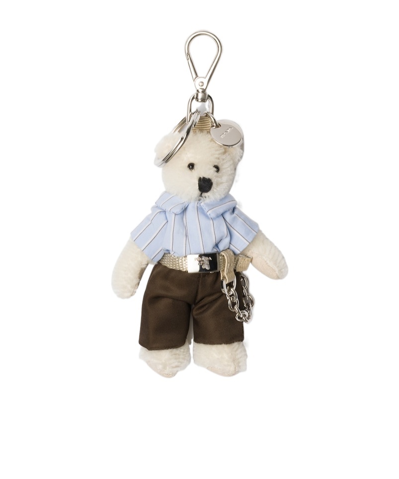 Prada Teddy Keychain Pendant With Metal Ring In Multi