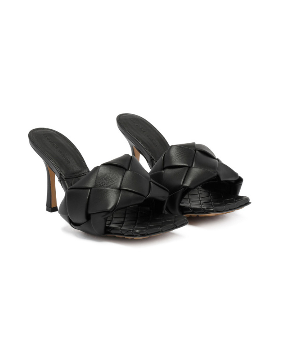 Bottega Veneta Green Intrecciato Lido Heeled Sandals In Black