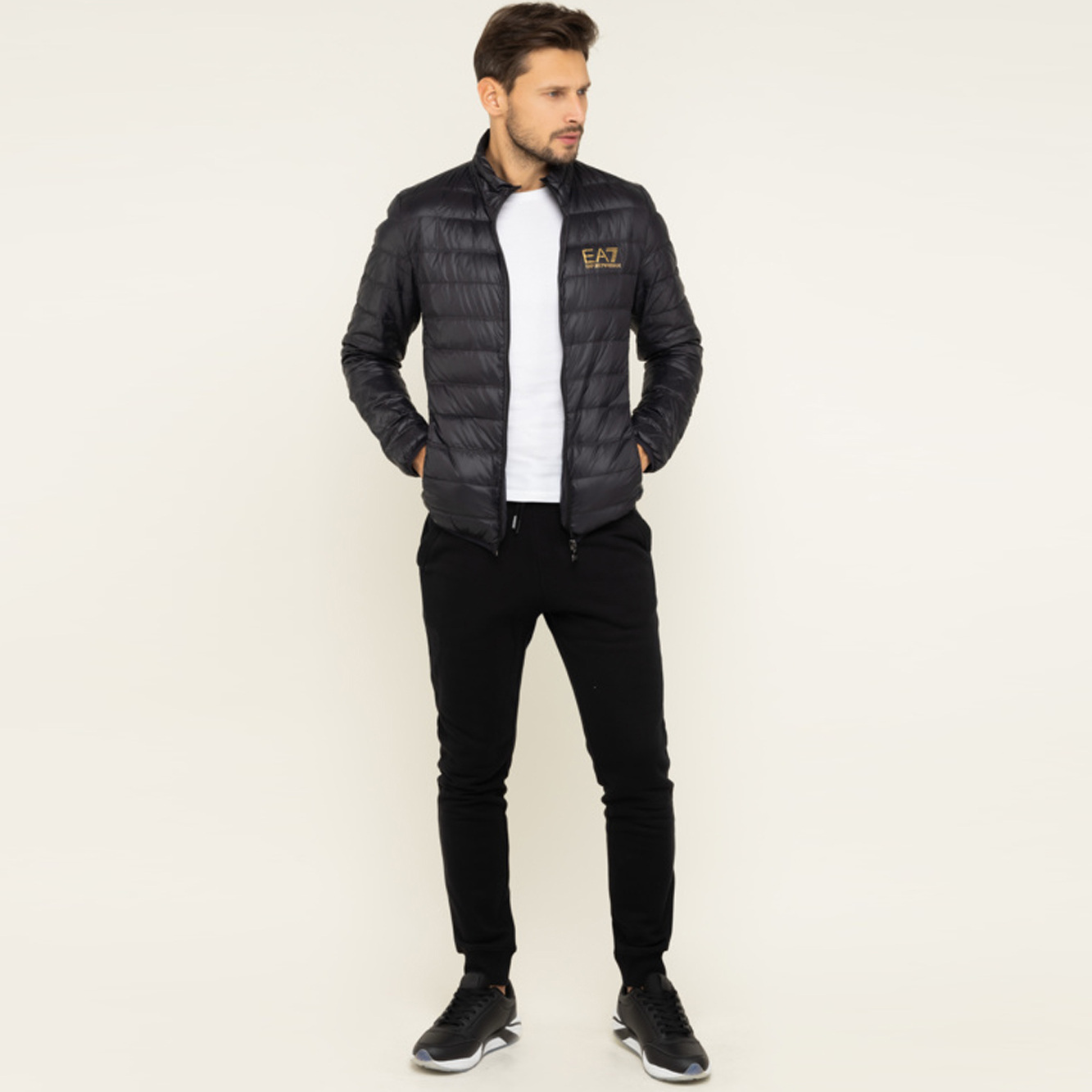 Ea7 Packable Down Jacket With Front Zip Core Identity In Black