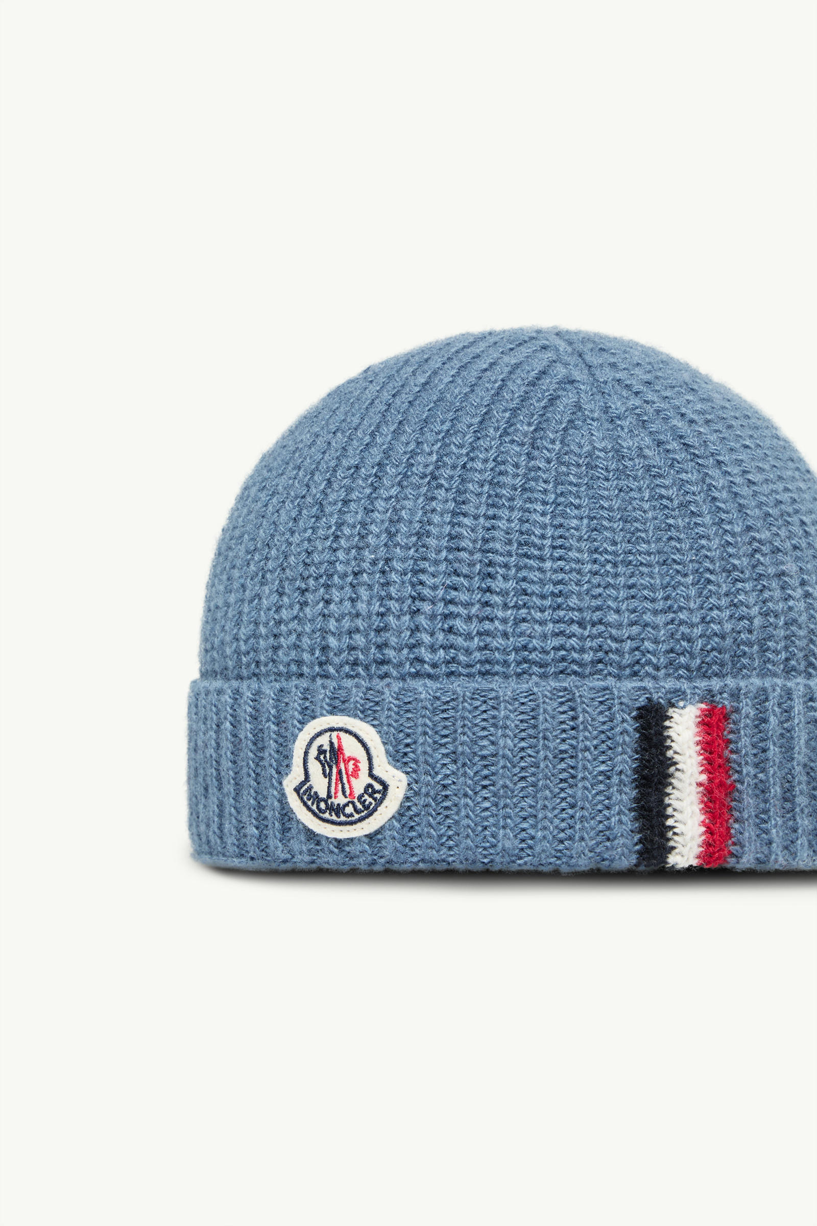 Moncler Tricolor-trimmed Wool Beanie In Burgundy