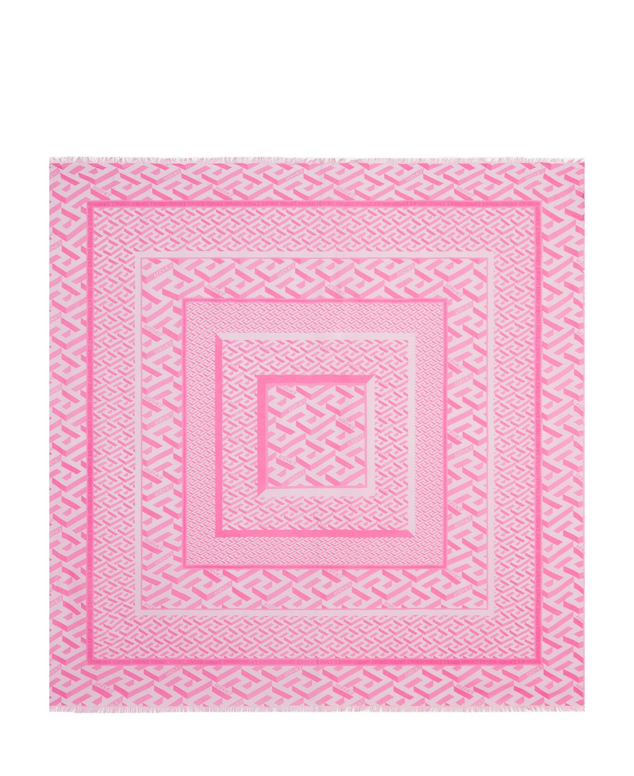 Versace All-over Monogram-print Scarf In Pink