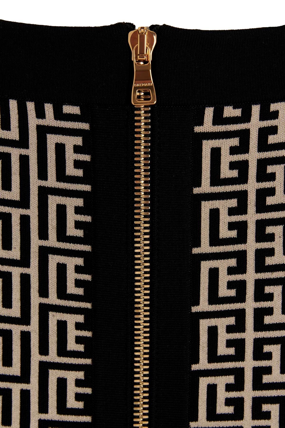 Balmain Monogram Wool Pencil Skirt With Zip In Black