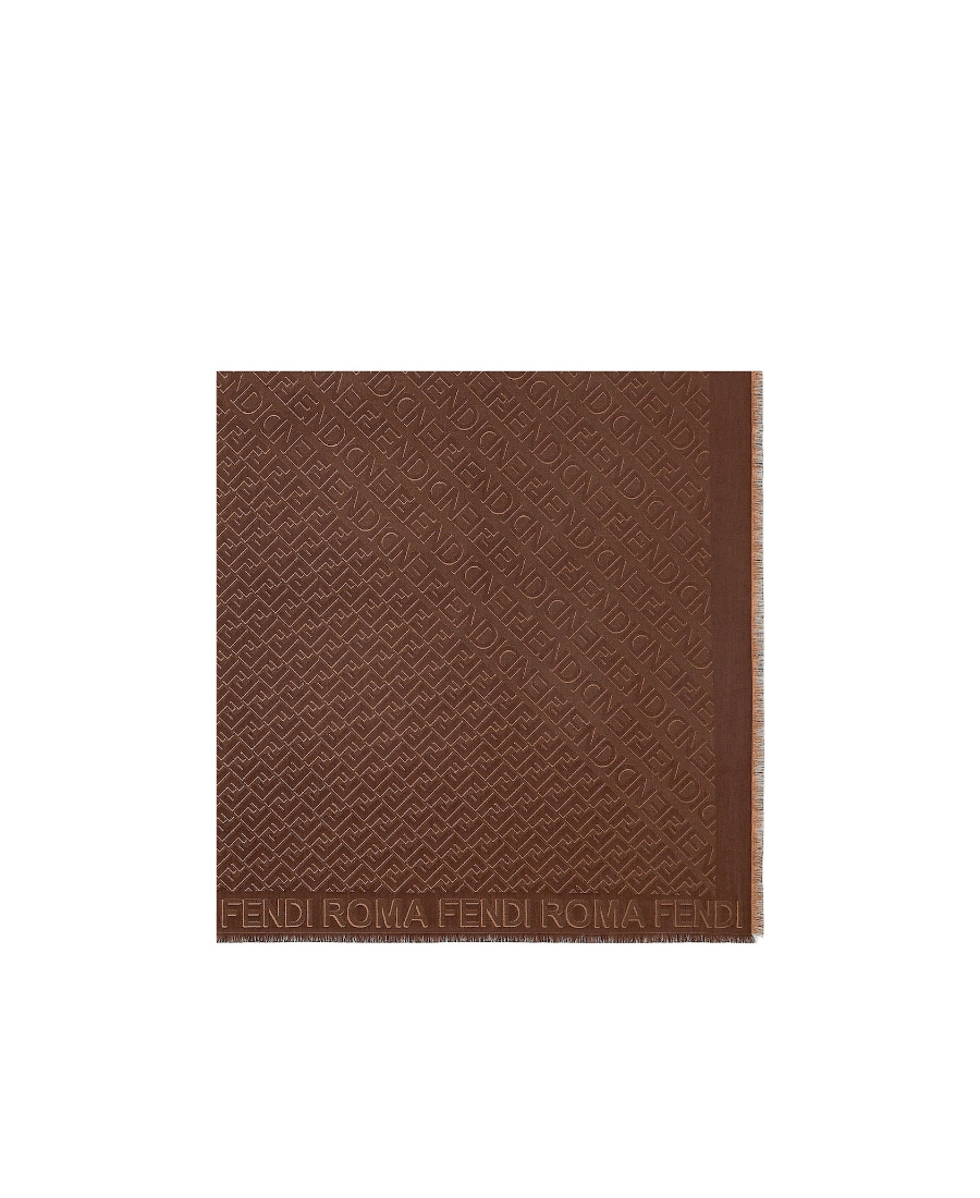 Fendi Ff-monogram Frayed Shawl In Brown