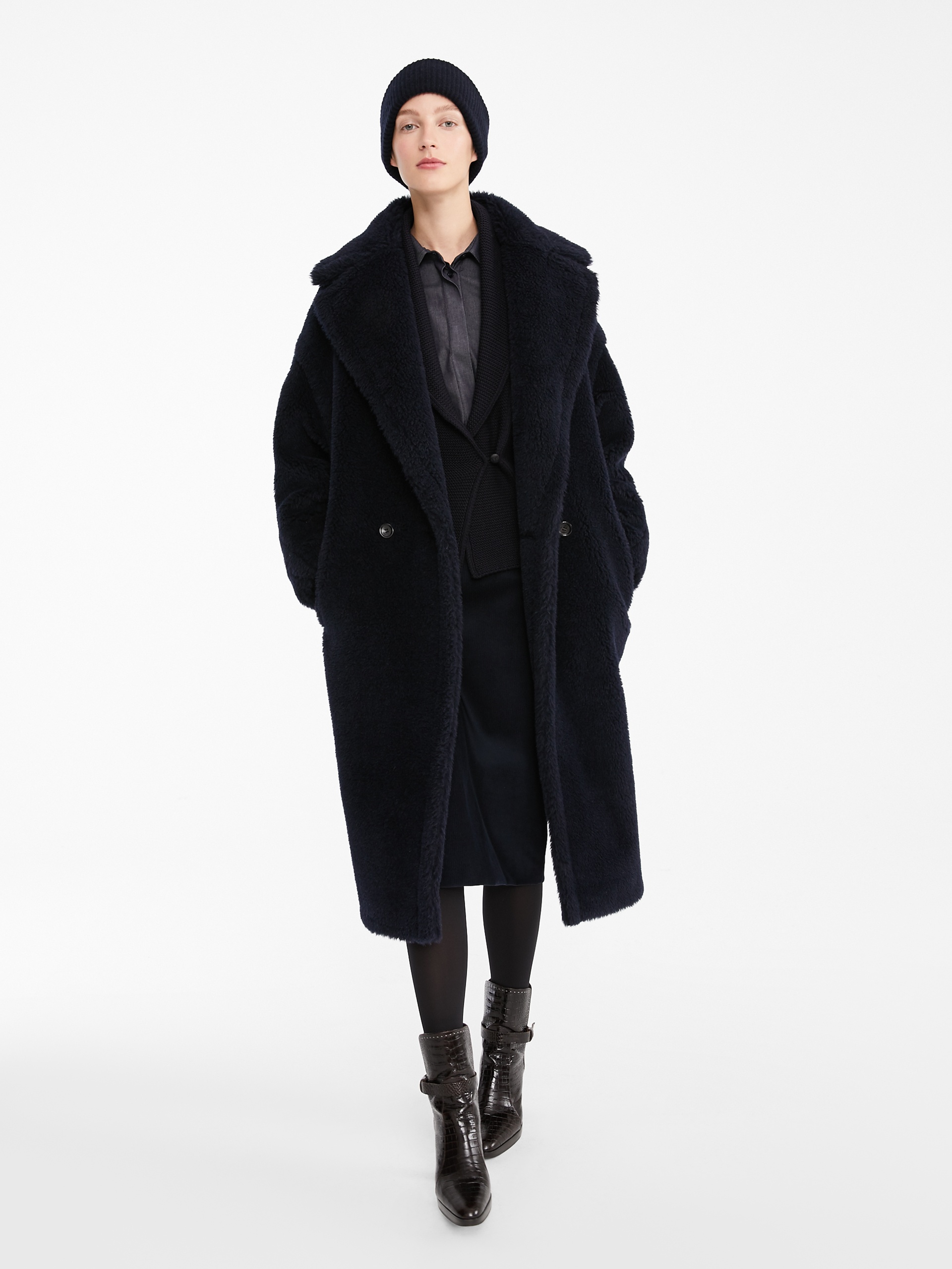 Max Mara Hooded Coat With Belt In Black Wool In Black