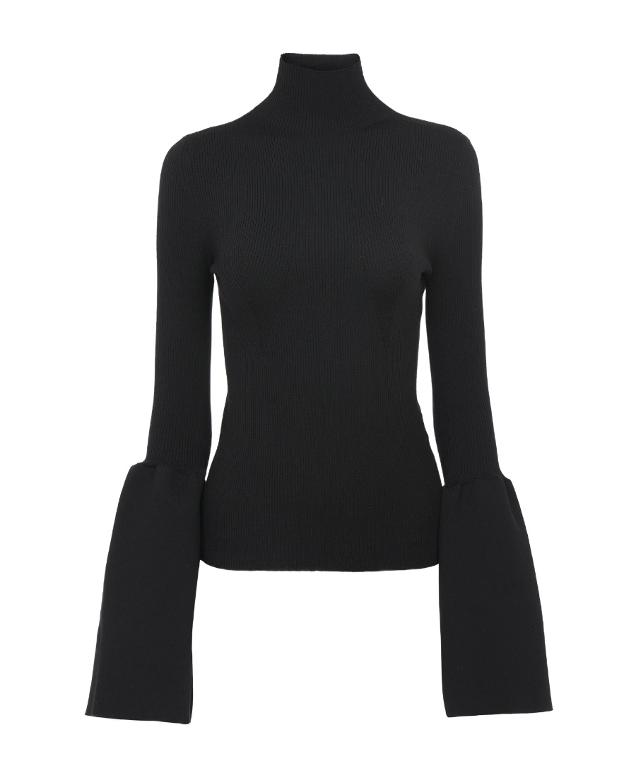 Chloé Bell-sleeves Ribbed Jumper In Black