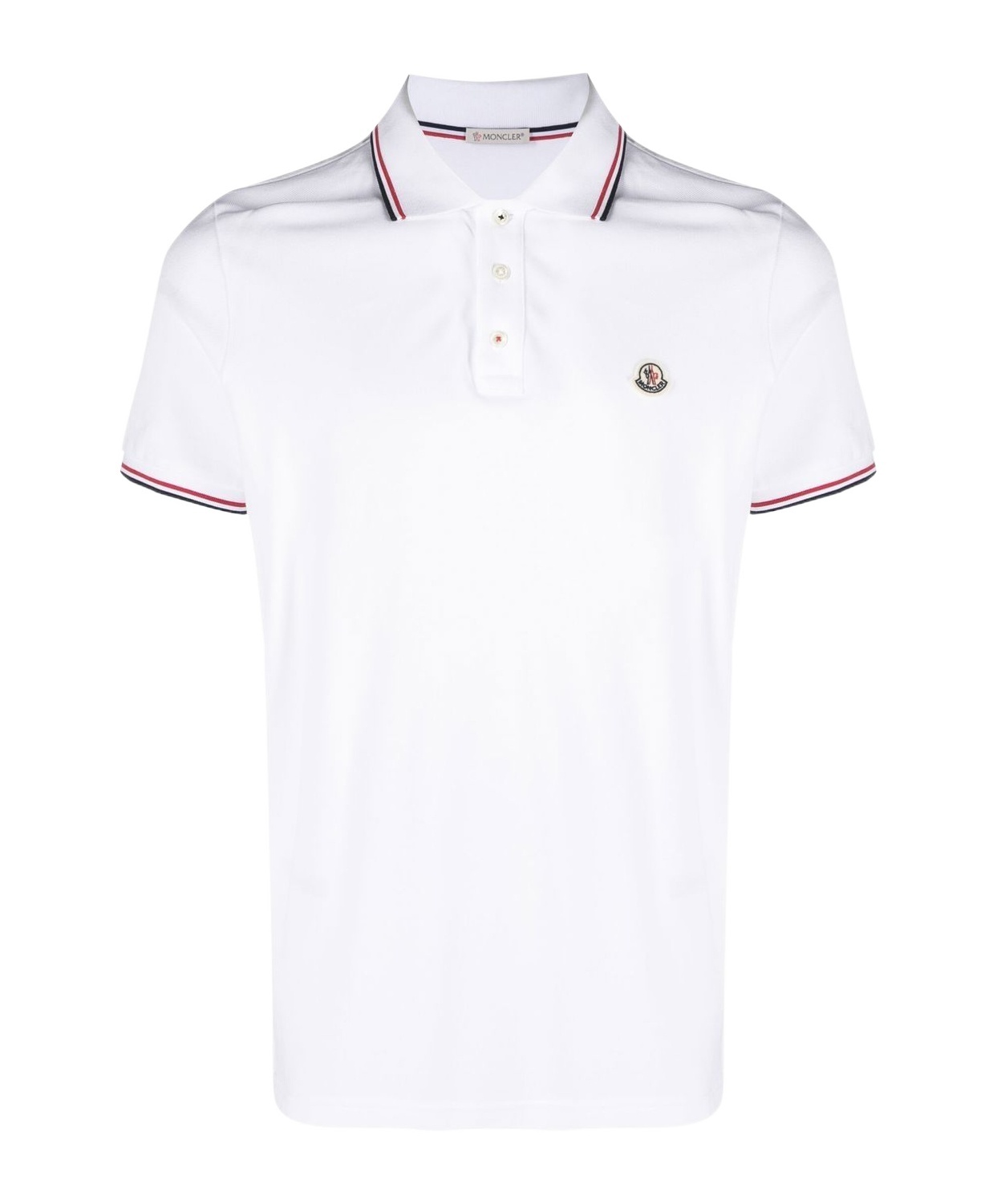 Moncler Classic White Cotton Polo With Signature Tri-color Trim In White