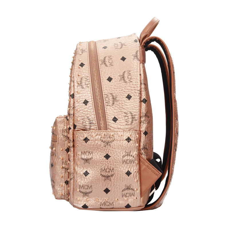 Mcm Classic Logo Printed Backpack In Nude