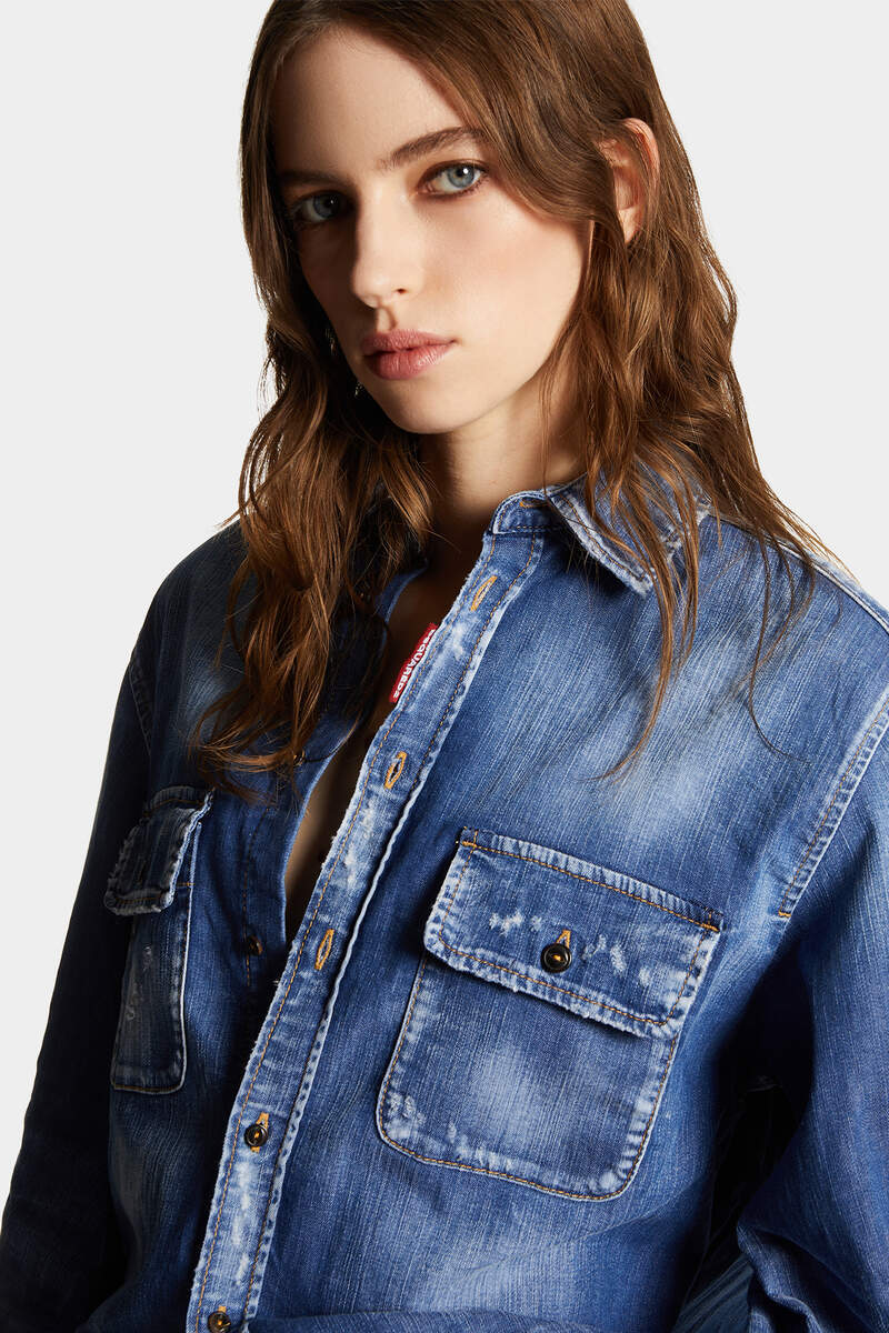 Dsquared2 Relaxed Fit Blue Denim-look Shirt With Modern Accents In Blue