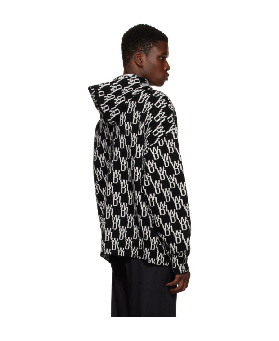 We11 Done Monogram Knitted Hoodie In Black