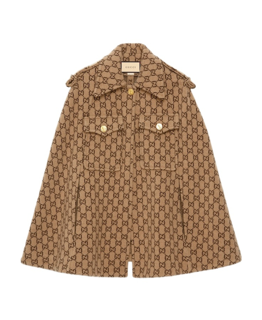 Gucci Gg-knit Wool Cape Jacket In Brown