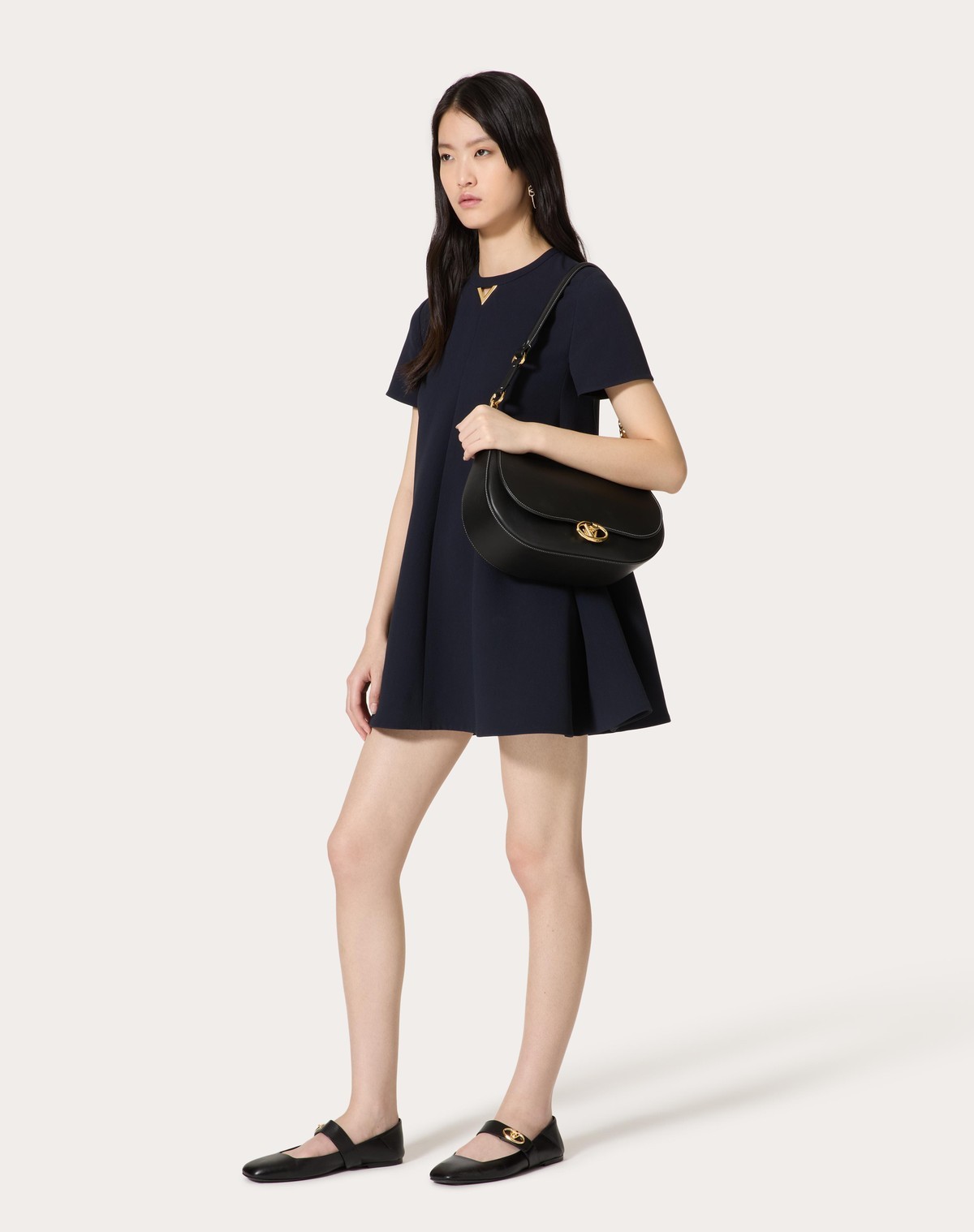 Valentino Medium Ohval Leather Shoulder Bag In Black