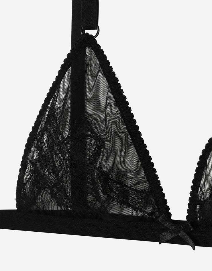 Dolce & Gabbana Floral-embroidered Mesh Bra In Black