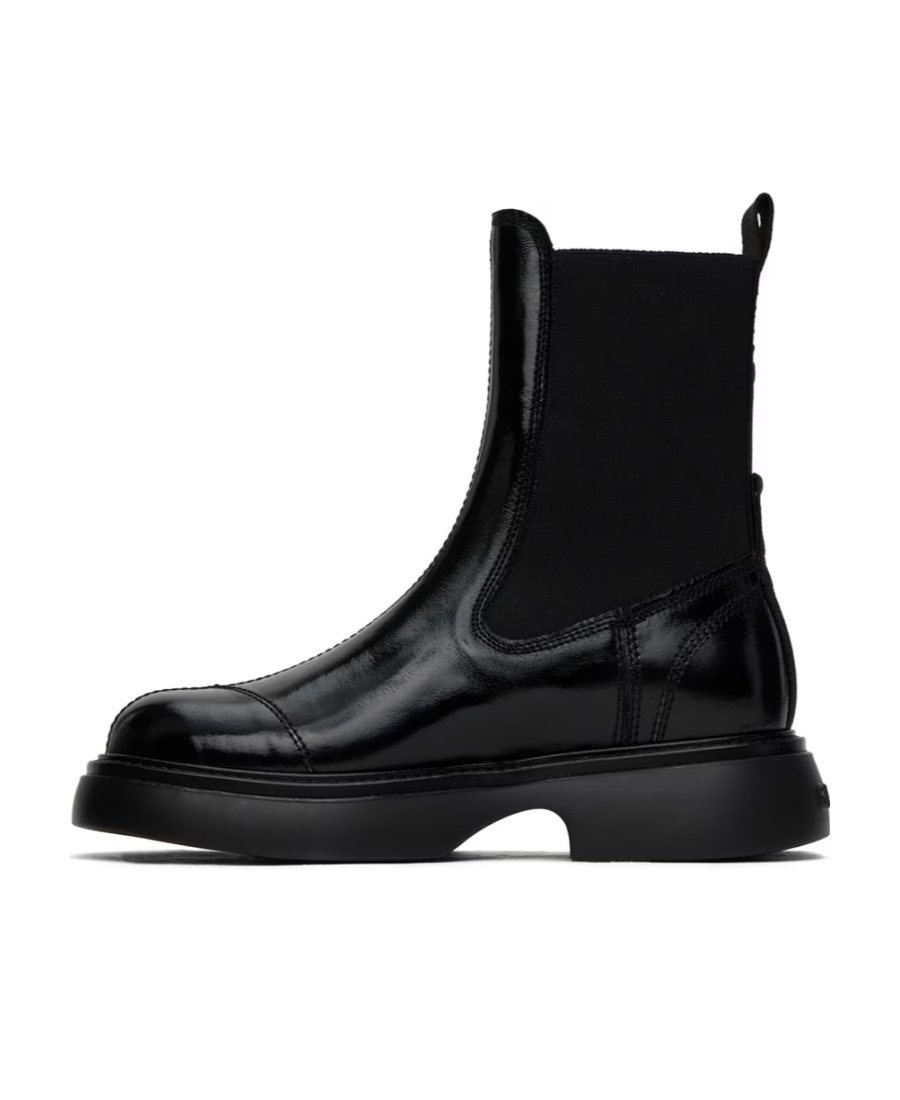 Ganni Womens Patent Faux Leather Black Pull On Chelsea Boots Uk7 In Black