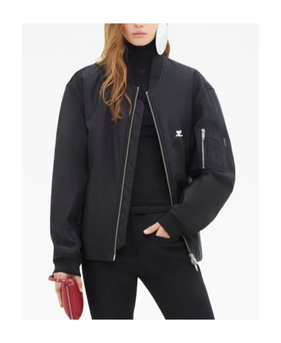 Courrèges Logo-embroidered Bomber Jacket In Black
