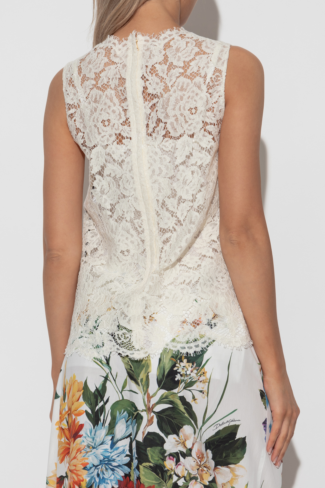 Dolce & Gabbana Women's Floral Lace Sleeveless Top In Neutral