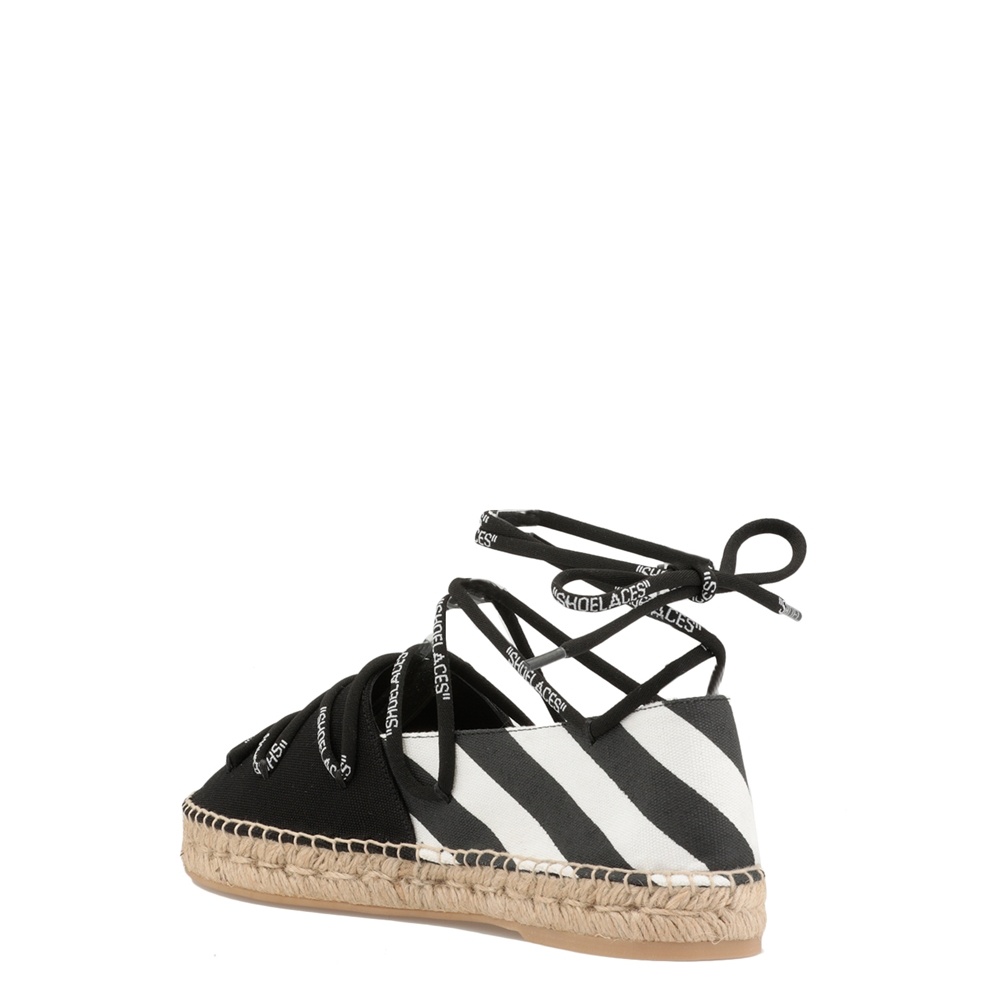 Off-white Lace-up Flat Espadrilles In Black