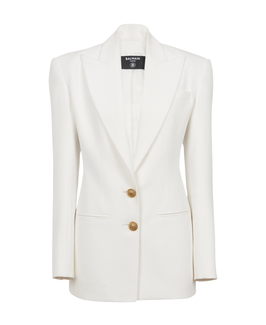 Shop Balmain 2-button Crepe Jacket In White