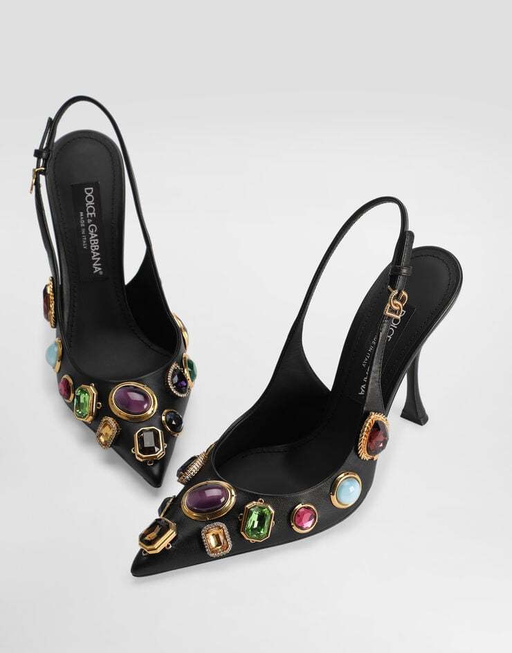 Dolce & Gabbana Semiprecious Stone Leather Slingback Pumps In Black