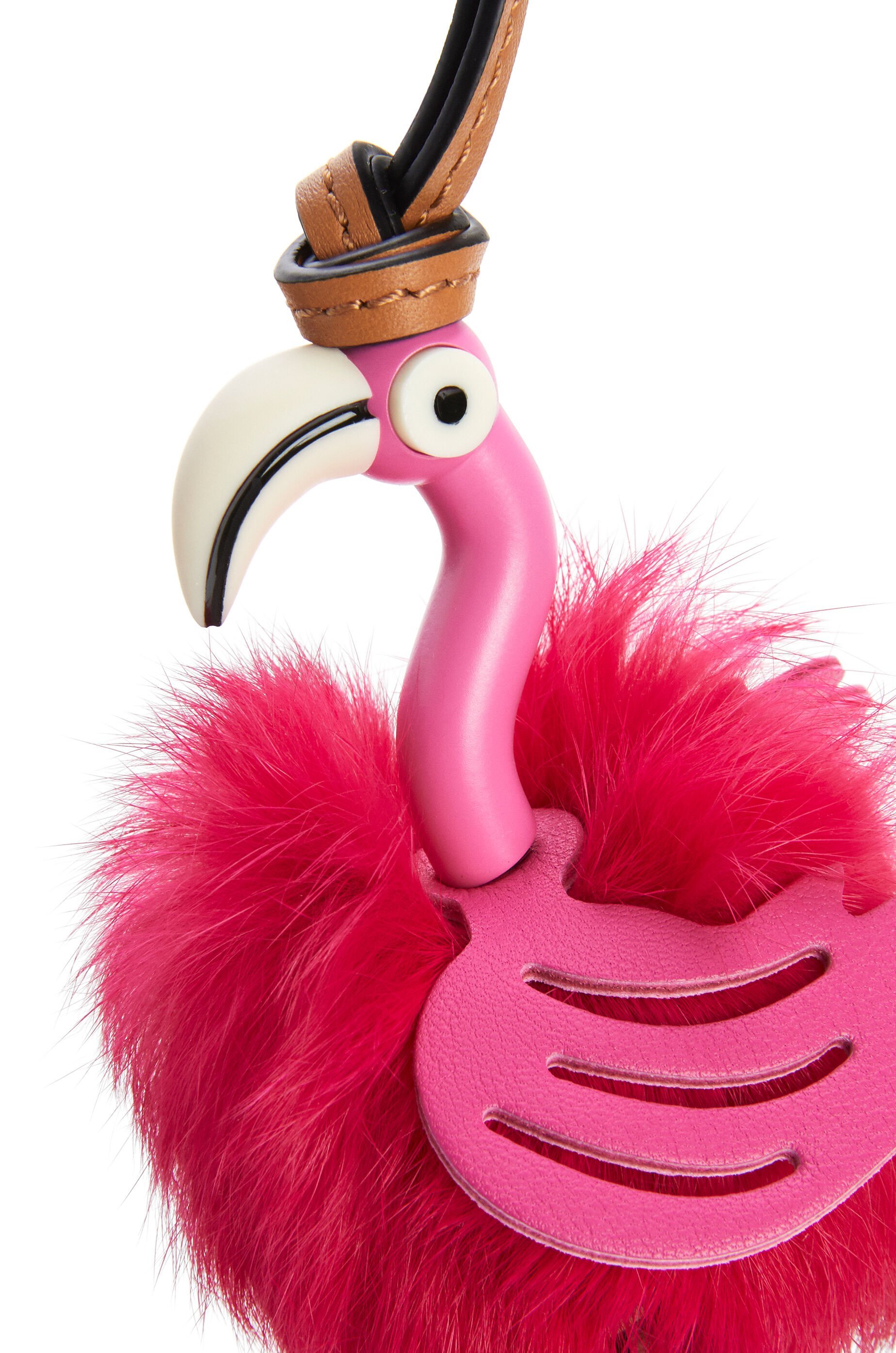 Loewe Flamingo Charm In Feathers And Calfskin In Red