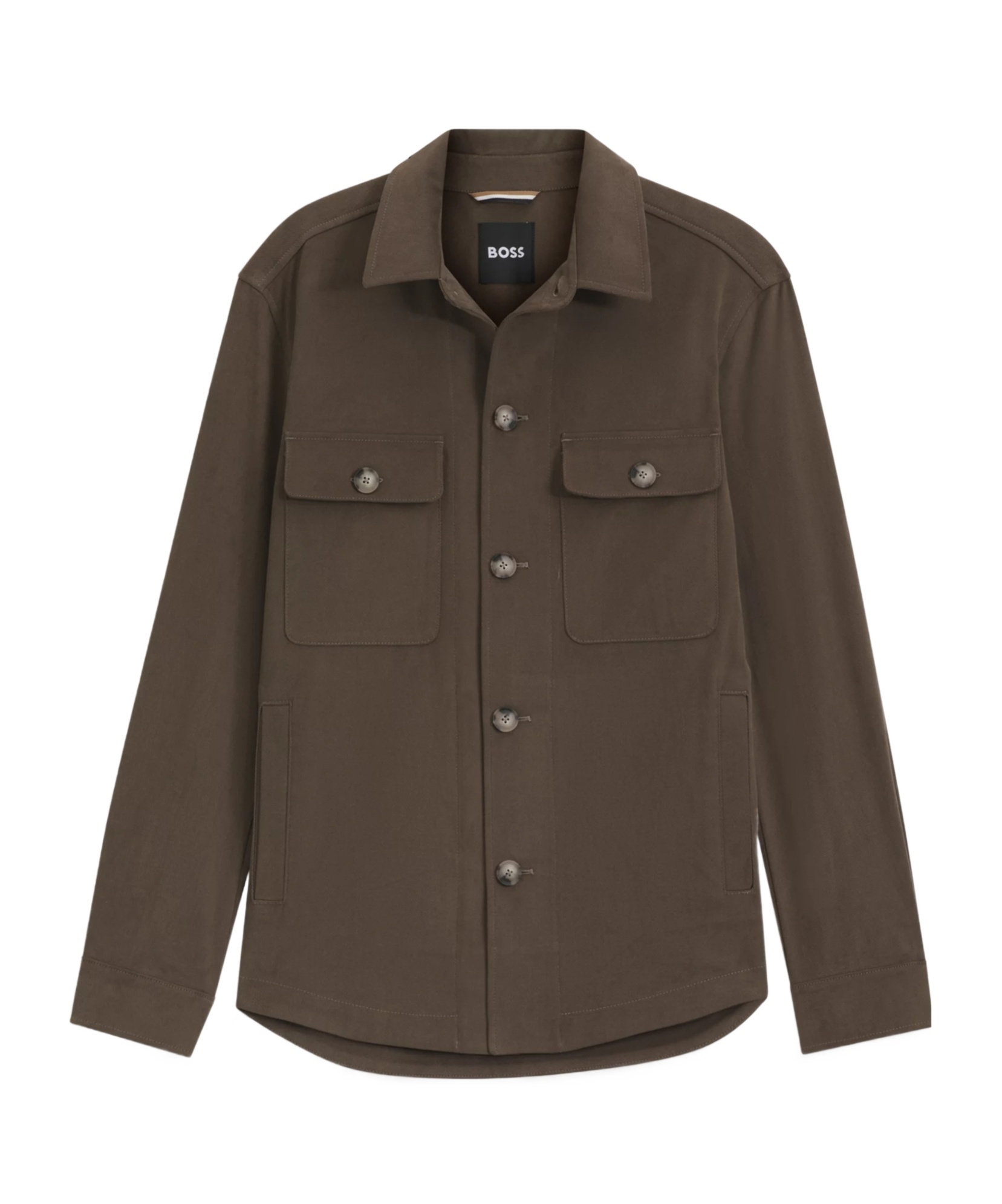 Hugo Boss Relaxed-fit Overshirt In Mercerized Stretch Cotton In Brown