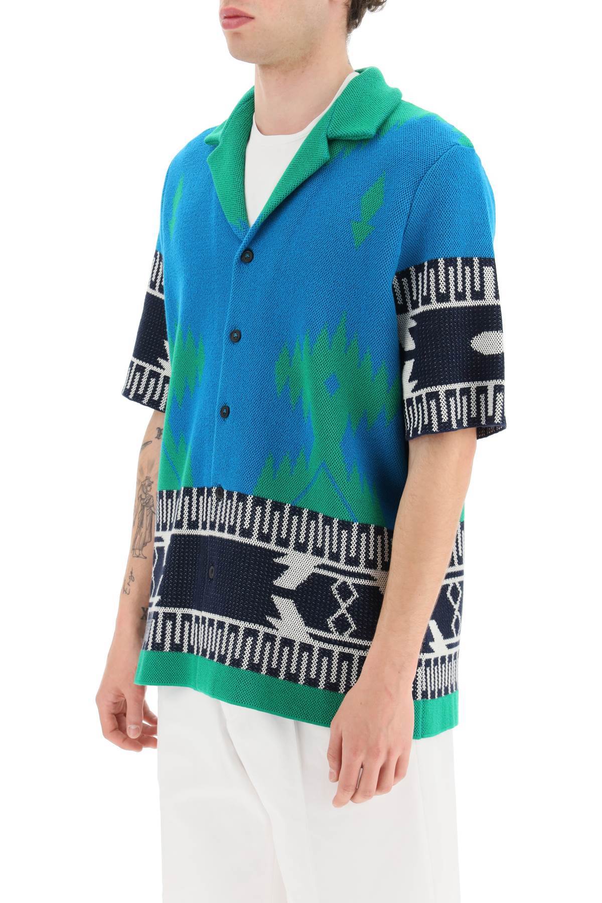 Alanui Jacquard Cotton Short Sleeve Icon Shirt In Blue