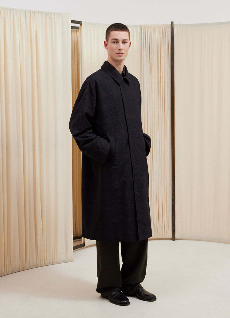 Lemaire Checked Oversize Coat In Black