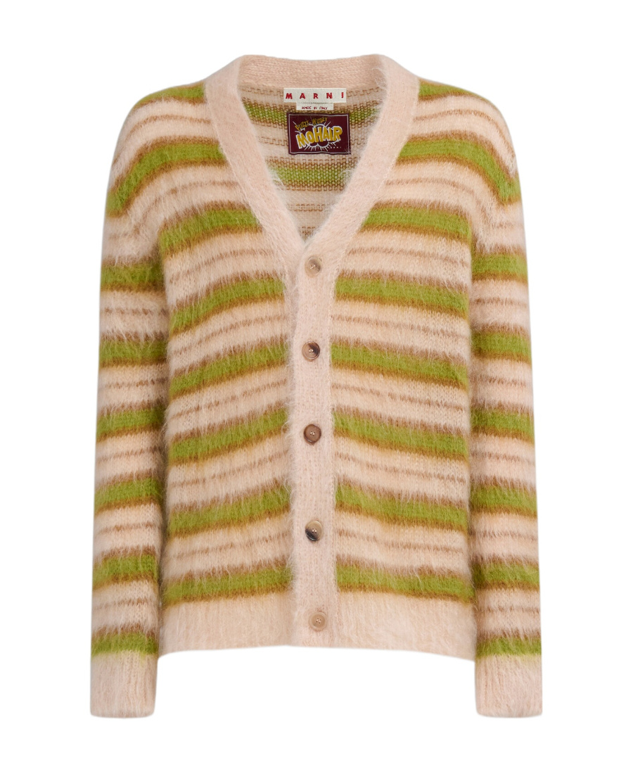 Marni Brushed Cardigan In Striped Mohair In Nude