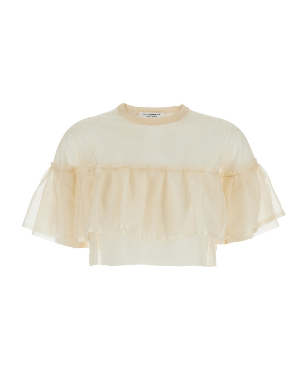 Philosophy Di Lorenzo Serafini Cropped Sheer Layered Ruffle Top In Nude