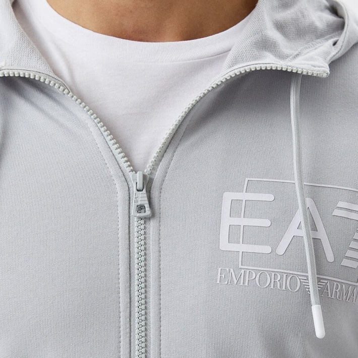 Ea7 Hooded Zipper Sweater In Gray