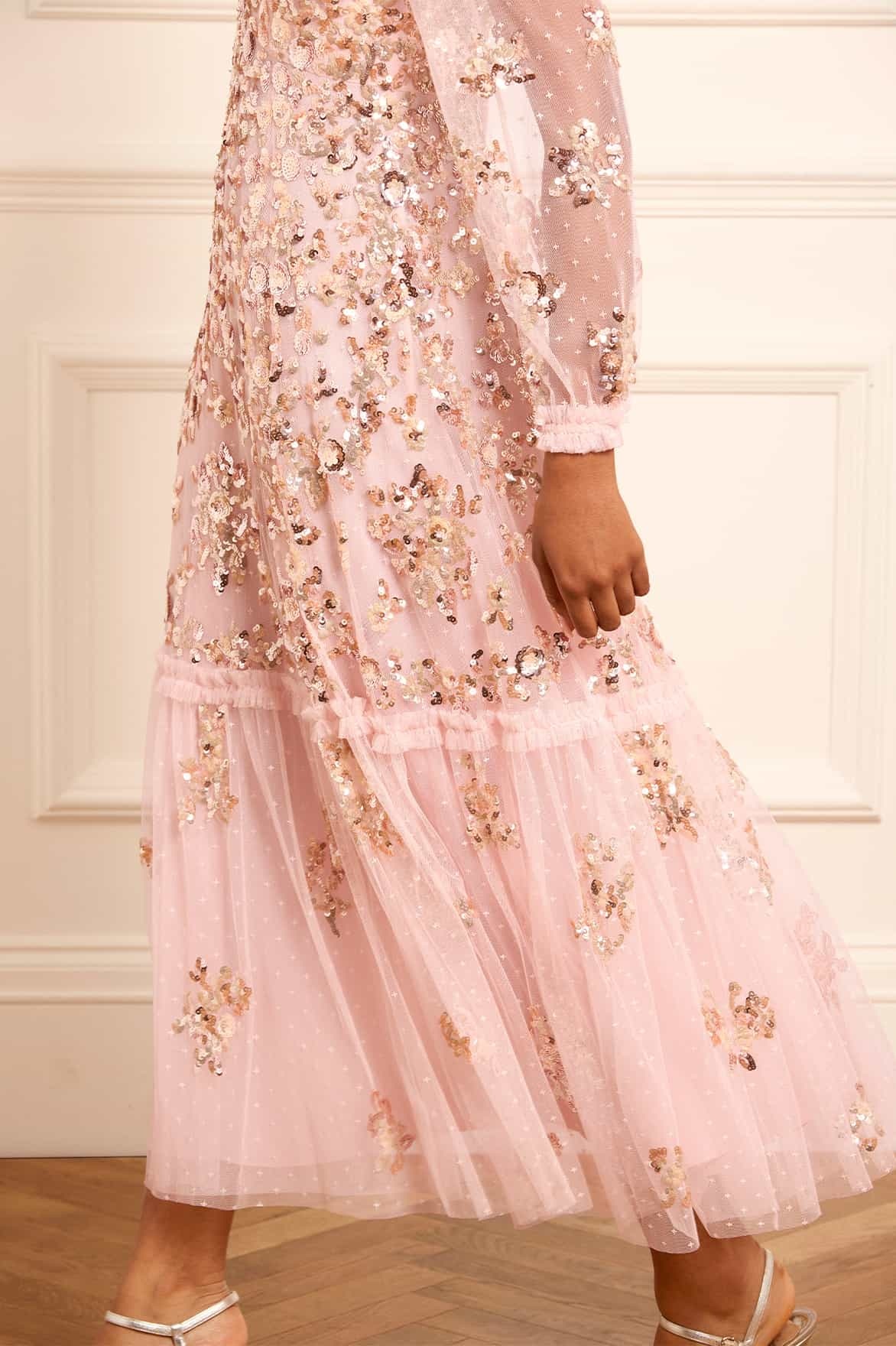 Needle & Thread Sequined Chain V-neck Dress Dress In Pink
