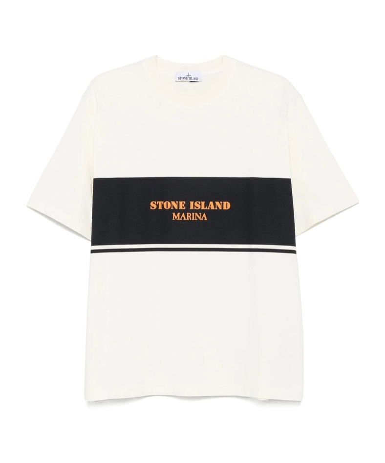Stone Island Logo-print T-shirt In Ivory