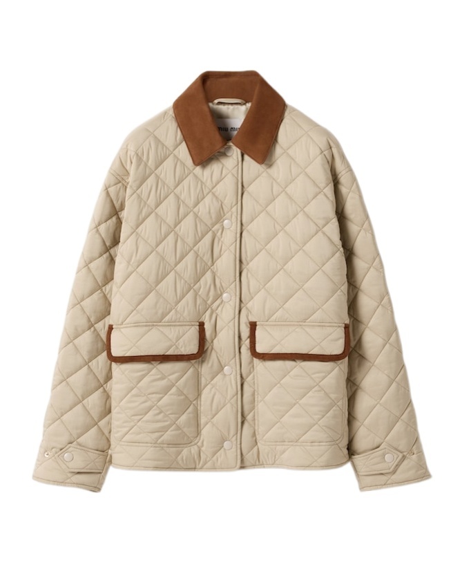 Miu Miu Quilted Technical Pongé Blouson In Brown
