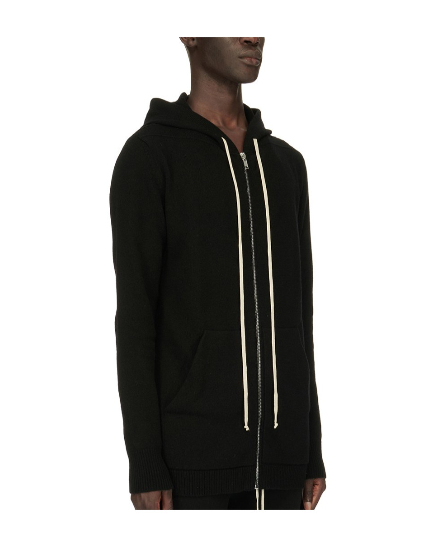 Rick Owens Cashmere Knitted Longline Hoodie In Black