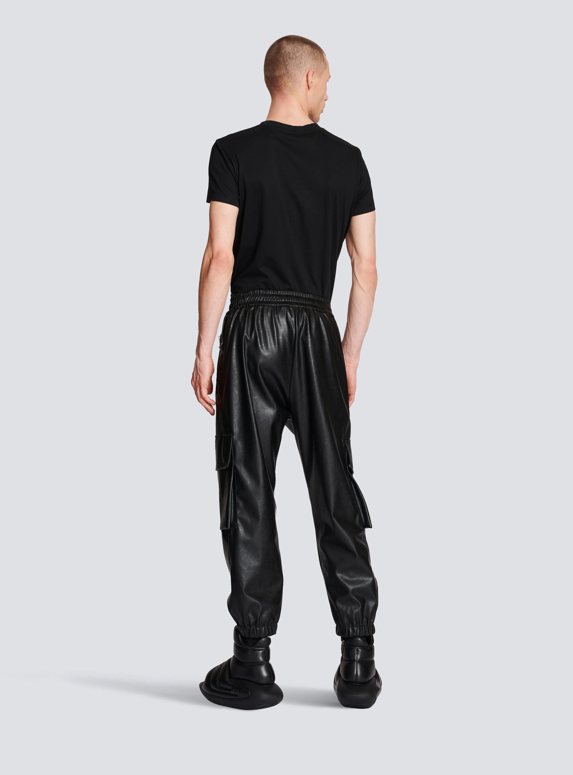 Balmain Vegan Leather Cargo Trousers In Black