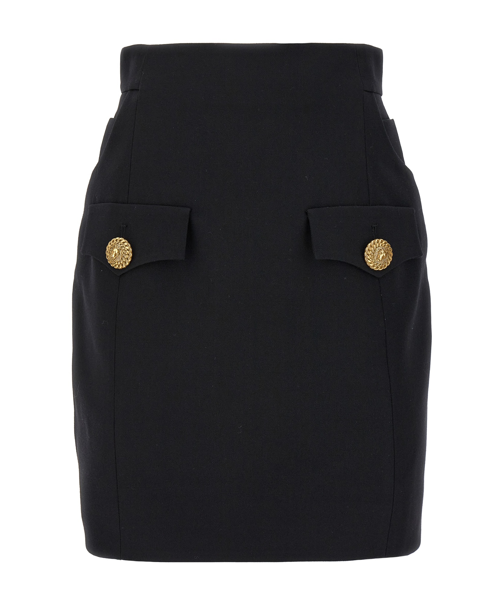 Balmain Crepe Virgin Wool Mini Skirt In Black