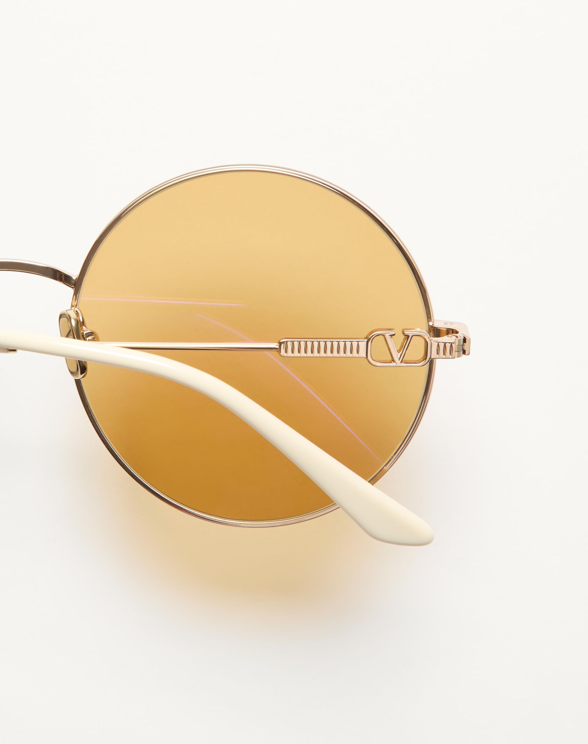 Valentino Extra-large Metal Round Glasses In Light Gold/ivory/amber