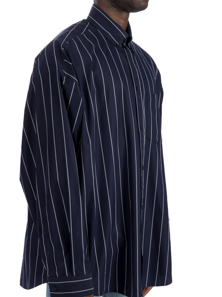 Balenciaga Striped Oversized Cotton Blend Shirt In Black