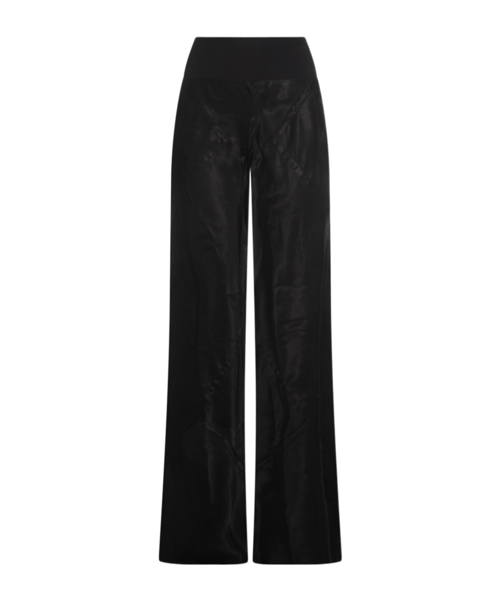Rick Owens High Waist Wide Leg Trousers With Satin Finish In Black