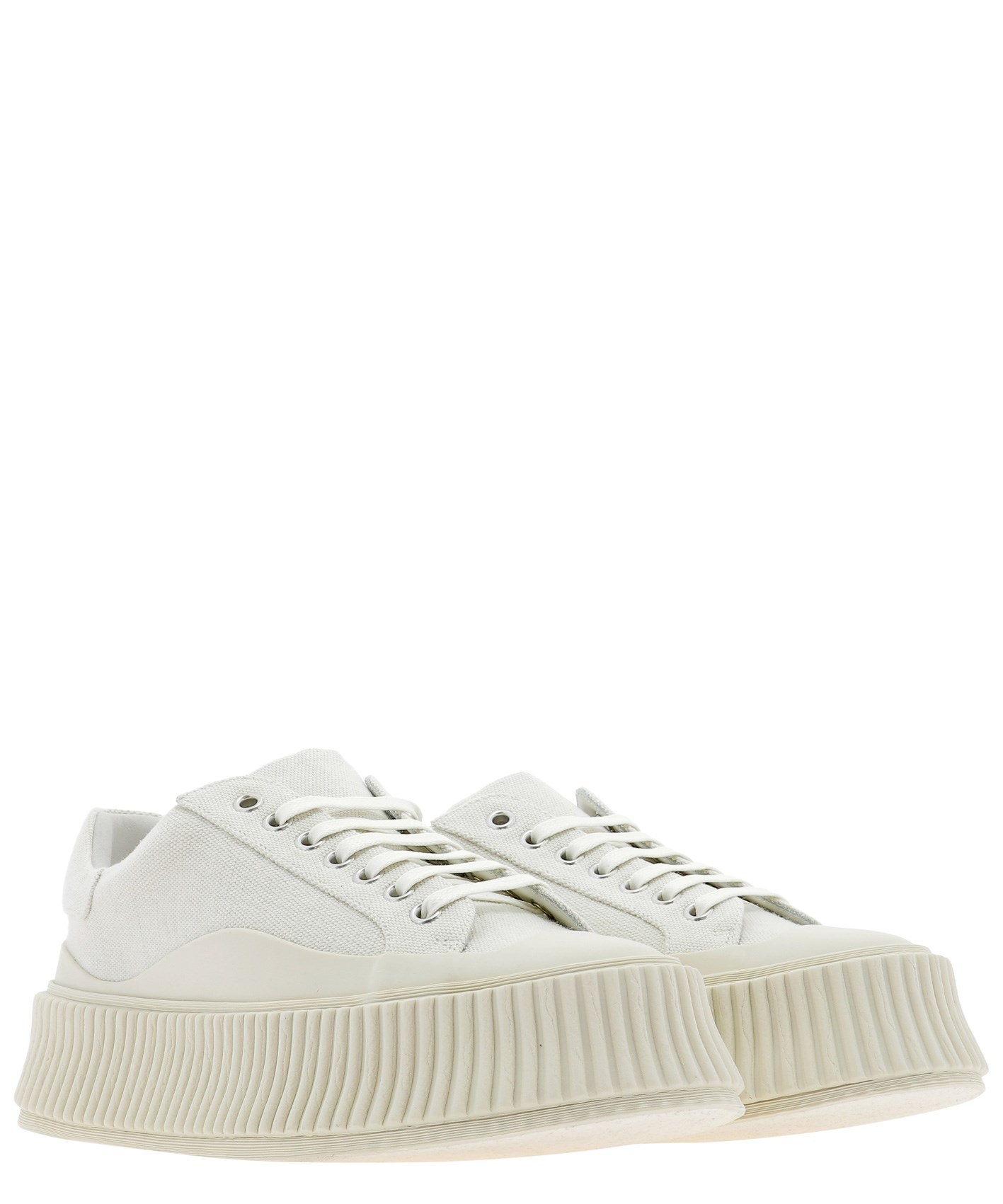 Jil Sander Leather Flatform Sneakers In White