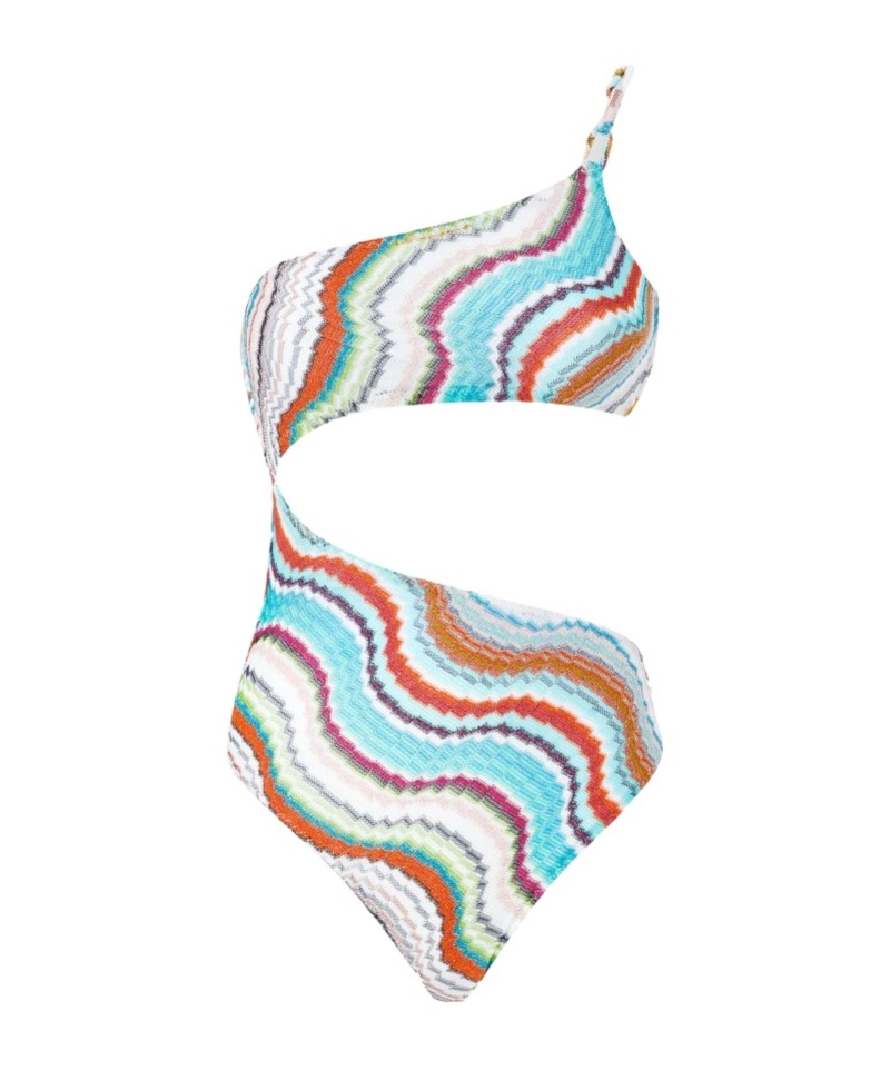 Missoni Multicolor Wave Asymmetric Cutout One-piece Swimsuit In Multi-color